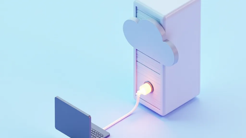 Desktop computer and cloud server joined by one cable with a switch, showing local and hosted LLM endpoints.
